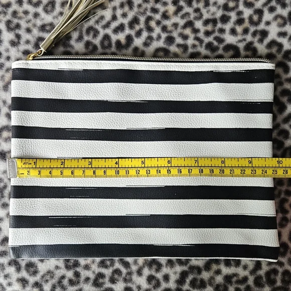 "But First, Me Time" Black and White Striped Oversized Travel Cosmetic Pouch Bag - Picture 6 of 7